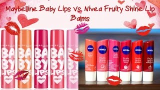 Maybelline Baby Lips vs Nivea Fruity Shine Lip Balms  beautywithsneha [upl. by Ellenhoj517]