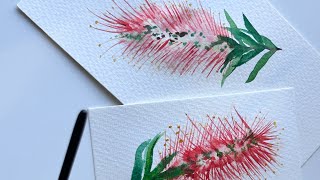 Easy watercolour bottlebrush flower painting [upl. by Llerdnam]