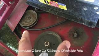 eXmark Laser Z Super Cut 72quot  Replacing Deck Idler Pulleys [upl. by Bluefield379]