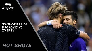 Incredible 53Shot Rally  Novak Djokovic vs Alexander Zverev  2021 US Open [upl. by Kinnie]