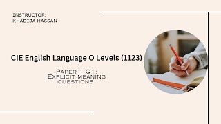 English Language 1123 CIE O Levels Specimen Paper 1 Question 1 Explicit Meaning Question 2024 Part1 [upl. by Haden]