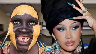 Cardi B 😳 Unbelievable Met Gala 2024 Makeup amp Gele Tutorial  Fair Makeup On Dark Skin Girl 😱🔥✂️💉 [upl. by Aamsa538]