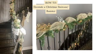 DIY CHRISTMAS STAIRCASE  BANISTER DECOR  WALMART [upl. by Ymmot]