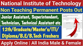 NIT Non Teaching Staff Recruitment 2024  Permanent Central Govt Jobs  12th Pass Vacancy [upl. by Dnalro]