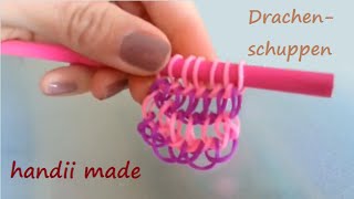 Loom Bands Armband  breite Drachenschuppen  mit Stiften Anleitung deutsch [upl. by Cicily]