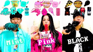 COLOR FOOD MUKBANG🔥 Mint🤢 • Pink🍬 • BLACK💀 [upl. by Liliane64]