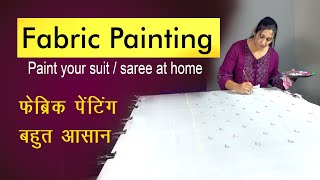 Fabric painting  Pink Light Green Gold colour combination  suit saree design tutorial [upl. by Ahsotan764]