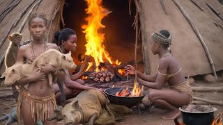 Eating BUSH PIGS with the Hadzabe Tribe bush people [upl. by Lavine]