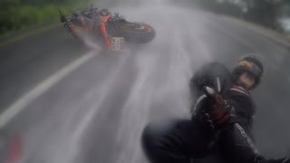 Motorcyclist Saves Girlfriend after Crash in Rain [upl. by Mannos862]