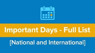 Important Days of Year  Full List National and International [upl. by Enyawd]