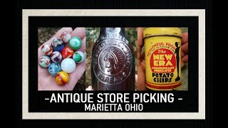 Antique Store Picking  Marietta Ohio  Vintage Marbles  Toys  Bottles  Shopping  Antiques [upl. by Mihcaoj133]