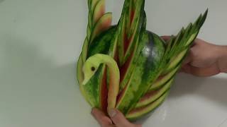 113 How to make watermelon swan  carving  Jak zrobić łabędzia w arbuzie [upl. by Adnolaj]