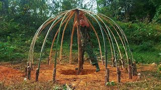 20 days to build survival shelter in the tropical rainforest Solo bushcraft  Cacth and cook [upl. by Yartnod]