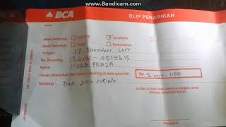 Cara mengisi slip penarikan uang di teller Bca [upl. by Almeeta436]