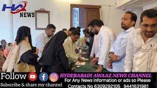 Nampally MLA Majid Hussain distribute shadi Mubarak cheque Aimim Head Quarter Darussalam Hyderabad [upl. by Anytsirk]