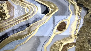 WHITE AND GOLD GEODE Resin Art Demo by Dianka Pours [upl. by Yehs]