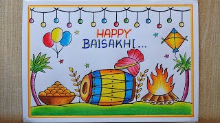 Baisakhi Drawing easy Baisakhi Festival drawingHappy Baisakhi Card drawing Vaisakhi drawing easy [upl. by Avla]