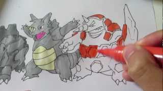 How to draw Pokemon No111 Rhyhorn No112 Rhydon No 464 Rhyperior [upl. by Eadmund]