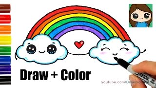 How to Draw a Rainbow and Clouds Easy with Coloring [upl. by Nim69]