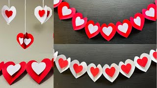 Paper heart garland  Paper heart hangings  DIY Room decoration ideas for Valentine’s Day [upl. by Hsara151]