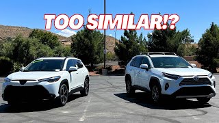 2024 COROLLA CROSS HYBRID vs RAV4 Review and size comparison [upl. by Bass]