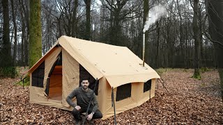 Inflatable House with Woodstove Camping in Largest Tent I own [upl. by Meeki]