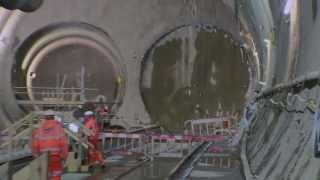 Crossrail Tunnelling TBM Victoria breaks through into Stepney Green cavern [upl. by Nett517]