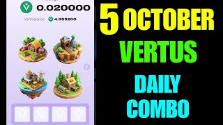 Vertus Daily Combo 5 October  Vertus Mining Bot Daily Combo Today [upl. by Eecart]