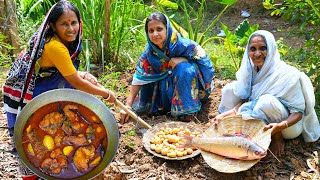 বাগানের পাকা আলু দিয়ে মৃগেল মাছের লাল ঝোল সঙ্গে মাছের টক রান্না  Village style fish curry recipe [upl. by Desireah]