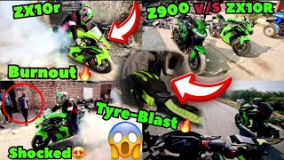 Finally❤️ZX10R Tyre Busted‼️Heavy Burnout Mardia😱zx10r z900wheelie motovlog superbike [upl. by Oicam953]