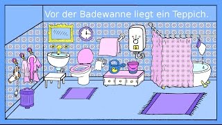 Deutsch lernen Das Badezimmer  Dativ  Präpositionen  German lesson for beginners [upl. by Nairadal]