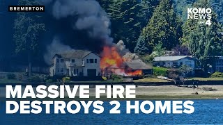 Massive Bremerton area beach fire destroys two homes garage in hourslong battle [upl. by Ettevahs]