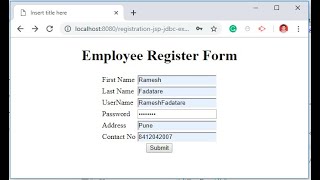 Registration Form using JSP  Servlet  JDBC  MySQL Database Example [upl. by Norabal964]