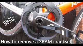 How to remove a Sram Force 22 amp Sram Red 22 crankset PF30 Bottom Bracket for the home mecha [upl. by Natassia471]