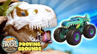 ATTACK OF THE DINOSAURS 🦖  Full Episode  Monster Trucks Proving Grounds  Hot Wheels [upl. by Caassi]