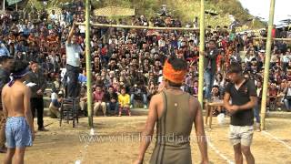 Naga boy takes a high jump to kick piece of meat  meatkicking competition [upl. by George]