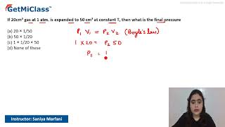 Gas Expansion Pressure Calculation KCET 11th Chemistry States of Matter [upl. by Wolsky]