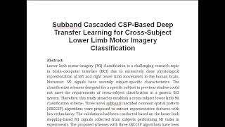 Subband Cascaded CSP Based Deep Transfer Learning for Cross Subject Lower Limb Motor Imagery Classif [upl. by Dnaleel]