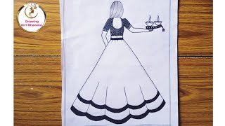 Diwali special drawing  easy backside girl drawing [upl. by Vasiliu]