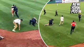 Climate change activists rush field at Congressional Baseball Game [upl. by Belloir]