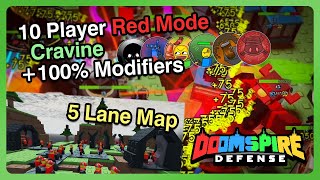 10 Player Red Mode on a 5 LANE Map  Doomspire Defense [upl. by Redep]