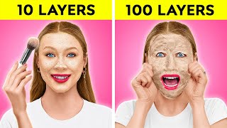 100 LAYERS CHALLENGE  1000 Coats of Nails Lipstick Makeup DARE GAME By 123 GO TRENDS [upl. by Gervase]