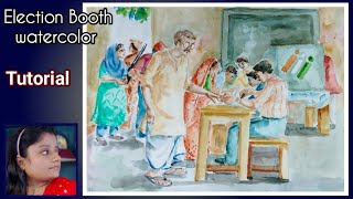 Poling booth watercolor painting  election polling booth drawingmaam learning heart [upl. by Hunter]