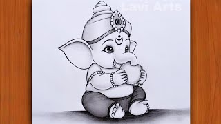 How to Draw Ganapti Ganesh With Modak Pencil Chitra Ganesh Chaturthi drawing  Easy Pencil Drawing [upl. by Eseeryt527]