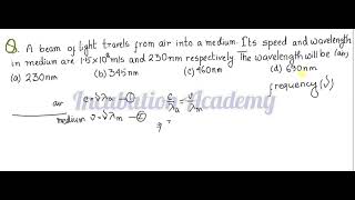 A beam of light travels from air into a medium Its speed and wavelength in the medium are 15 x 10⁸ [upl. by Verras]