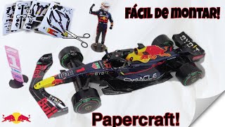 Miniatura Fórmula 1 Red Bull 2022 RB18 feita de Papel fácil montar passo a passo Max Verstappen [upl. by Nwadahs]