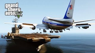 GTA 5 Mods  Air Force One Landing On Aircraft Carrier GTA 5 Funny Moments [upl. by Ayra557]