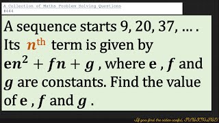 A Collection of Maths Problem Solving Questions444 Sequence  Quadratic Sequence [upl. by Eehsar991]