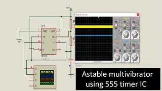 Astable multivibrator using 555 IC  square wave oscillator circuit  Proteus design suit simulation [upl. by Hameean]