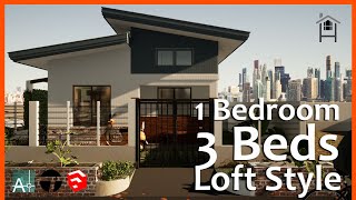 Bungalow House Design 36 sqm 1 Bedroom 2 Loft Beds full 3d walkthrough with free house plan [upl. by Amian]